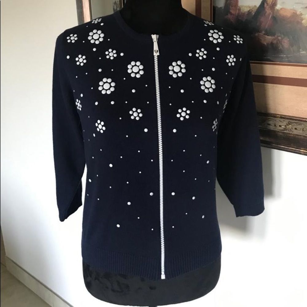C.D Petites size Medium Navy/White zipper sweater